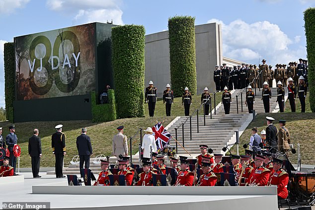 King Charles III, Royal British Legion National President Vice Admiral Paul Bennett, Britain's Prime Minister Keir Starmer and Queen Camilla