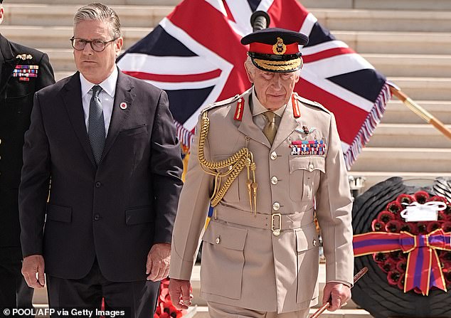 Britain's King Charles III (R) and Britain's Prime Minister Keir Starmer (L)