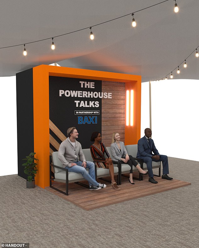 There will also be a section called The Power House, which will bring together at least ten counsellors, peer supporters and charity experts to discuss mental health and provide practical wellbeing tips. Pictured: A graphic of what they think the stall will look like