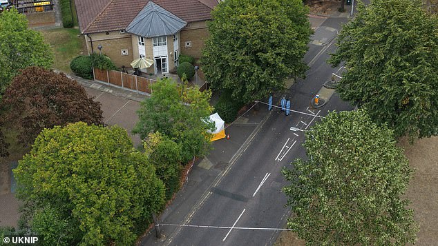 A cordon is in place and a white evidence tent was erected in the driveway to the care home (pictured). Officers continue to appeal for information and witnesses