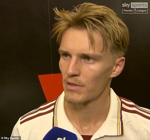 Martin Odegaard was interviewed by Sky Sports at half-time of Arsenal's trip to Man United
