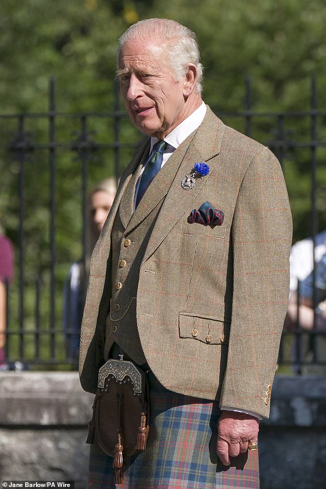 King Charles III inspects the Balaklava Company, 5th Battalion, The Royal Regiment of Scotland, at the gates of Balmoral