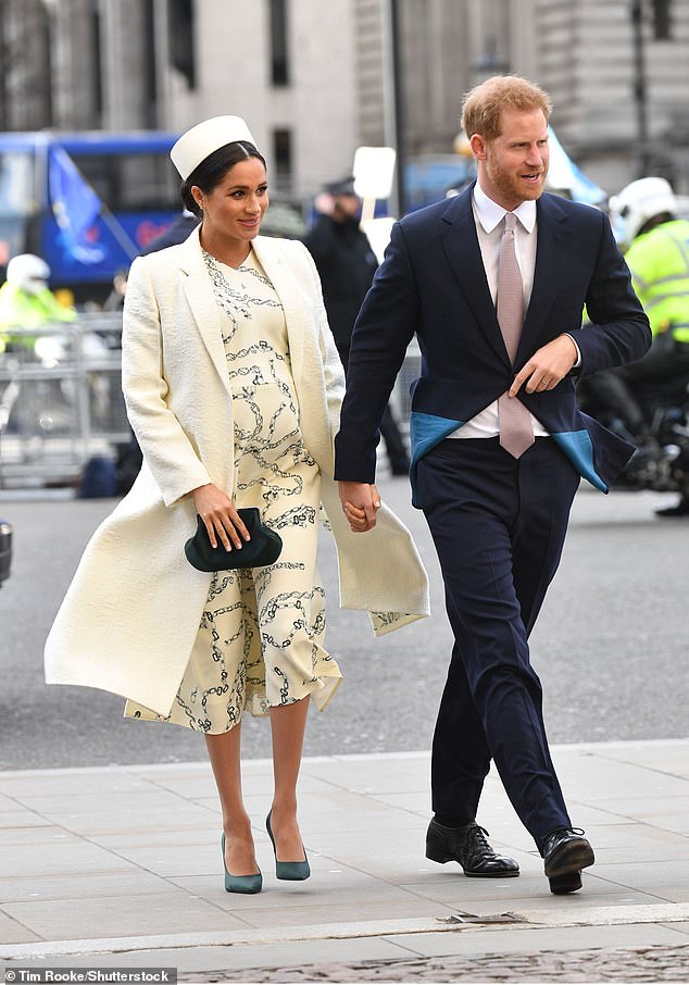 It has been suggested that Meghan and Harry (pictured in 2019) may have upstaged Princess Eugenie's 2018 wedding day by sharing their pregnancy news with the family at the reception