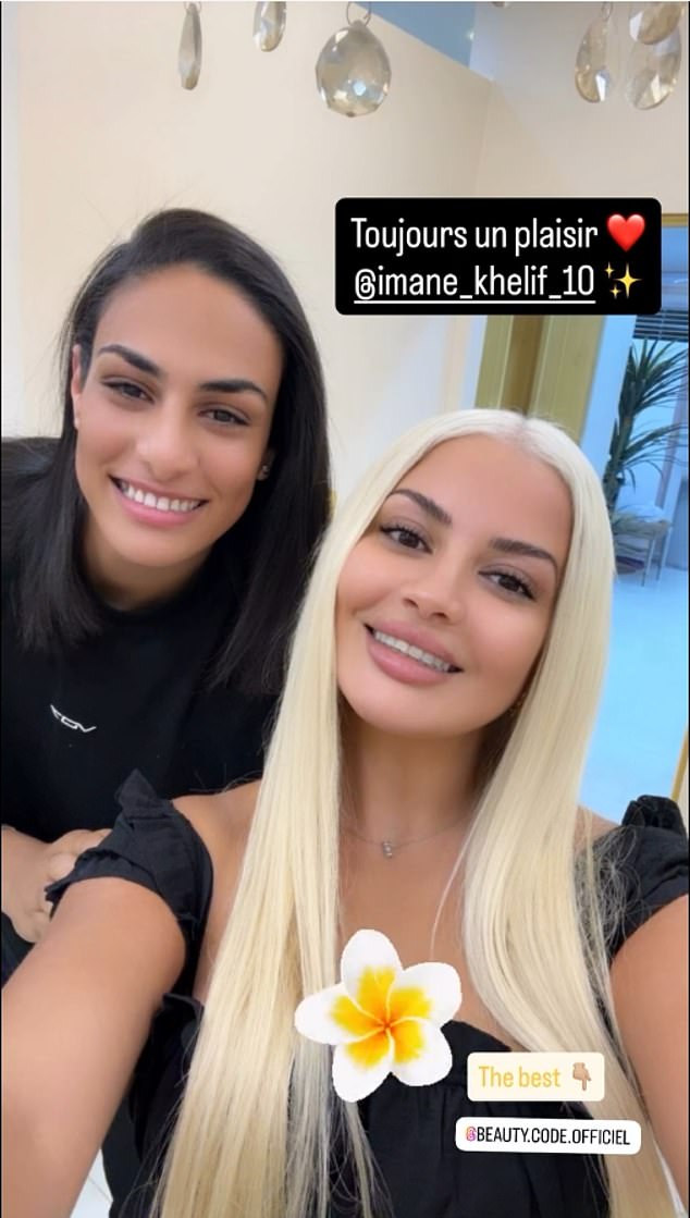 Khelif was pictured alongside Algerian presenter and podcast host Nassima Djaffar Bey