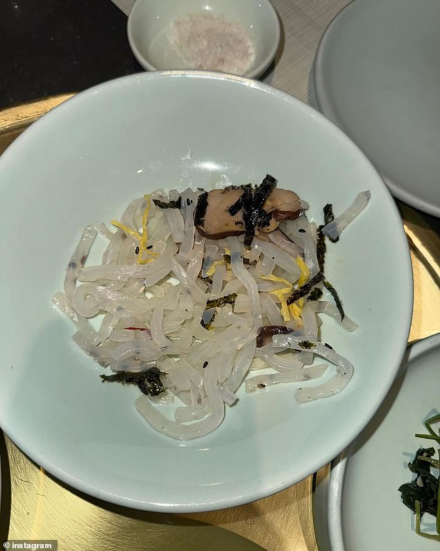 One of her meals was a bowl of clear noodles with seaweed