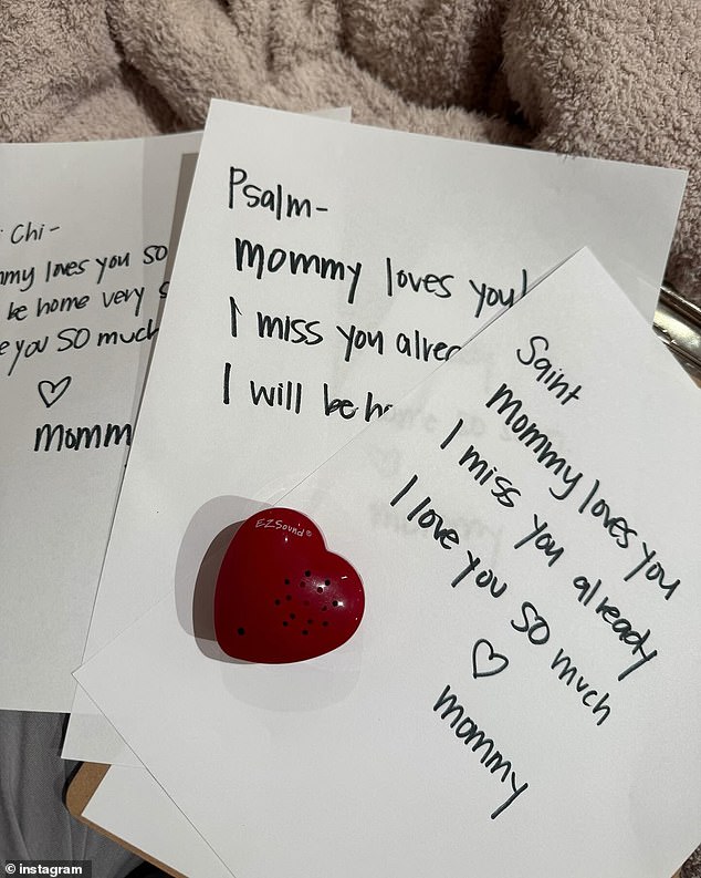 Kim also shared a look at the sweet notes she left her children with an E-Z Sound heart