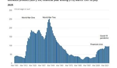 The ONS estimated public sector net debt, excluding public sector banks, at 96.1 per cent of GDP at the end of last month. This remains at levels last seen in the early 1960s