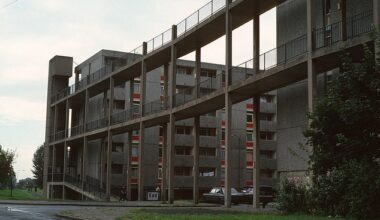 The Crescents council estate in Hulme, Manchester, named after its series of curved brutalist concrete housing developments