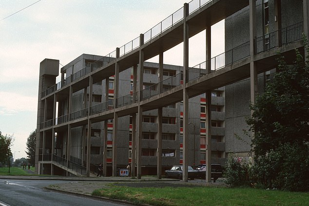 The Crescents council estate in Hulme, Manchester, named after its series of curved brutalist concrete housing developments