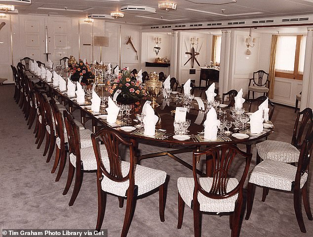 He also opened up about life on the Royal Yacht Britannia, which he worked on for 11 years, and explained how they always ensured their ingredients were of the highest quality, regardless of where they were in the world (The Royal Yacht Britannia dining room in the 1990s)
