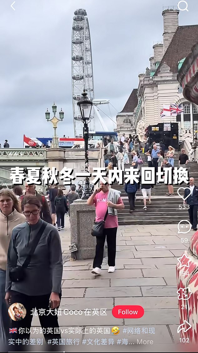 Four seasons in one day: Chinese social media user Beijing Coco bemoans the very changeable weather in the UK