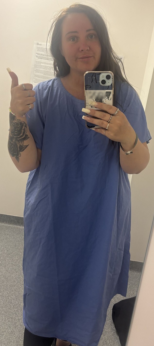 Now Nikki (pictured when she was in hospital) says she is at increased risk of pancreatitis and is struggling to eat 'fatty' foods without feeling unwell