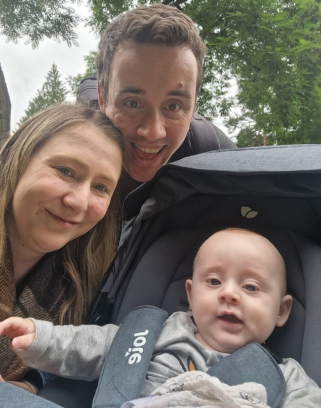 She underwent six months of treatment, ending in March 2023, for a rare type of eye cancer called uveal melanoma. Pictured: The family together