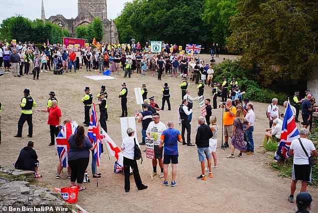 In Bristol, originally just a couple of dozen anti-migrant protesters turned up and were separated by a larger group of counter-protesters by police