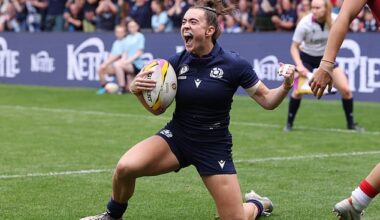 McGhe celebrates her side's second try of the match