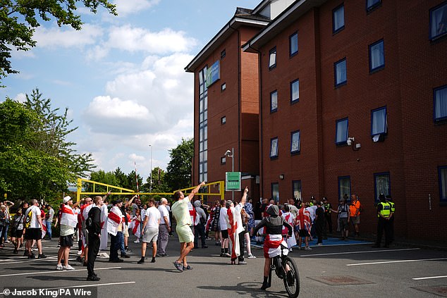 Pictured: protesters gather in Birmingham on Sunday following widespread demonstrations across the UK the day before