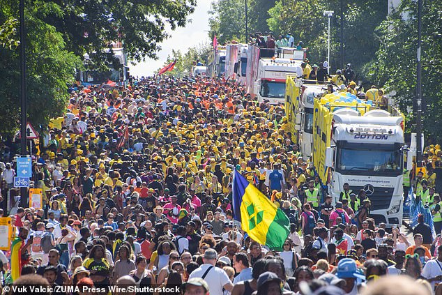 Huge crowds attend the opening day of Notting Hill Carnival 2025, known as the Family Day