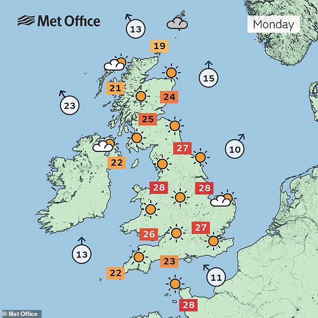Even areas in the north could see highs in the mid 20s, as the UK is set to be hotter than Morocco