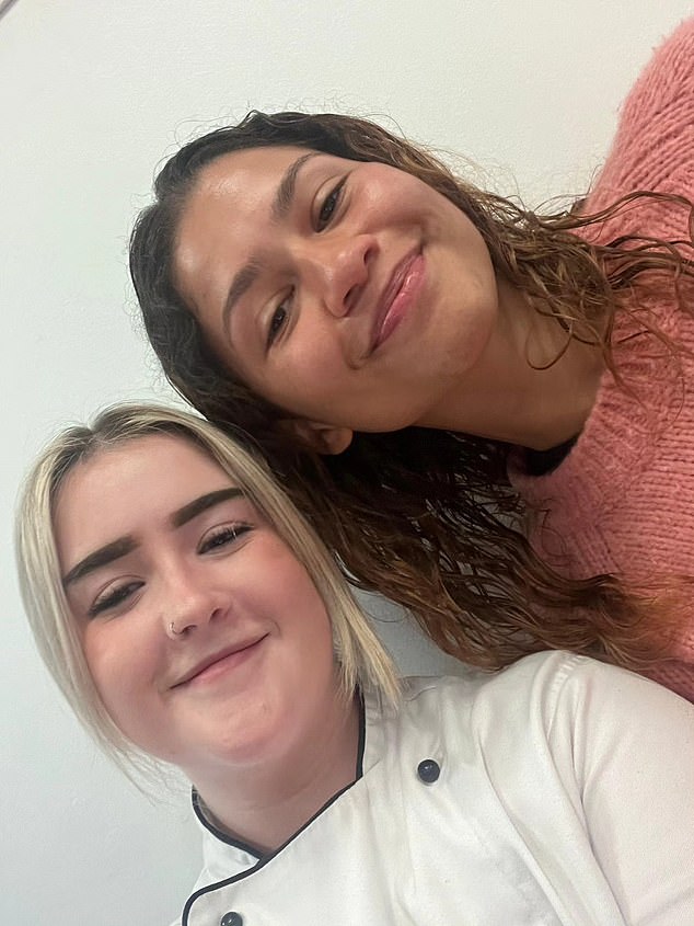 Zendaya poses for a photo with staff member Joss at Miele's Gelateria in Inverness