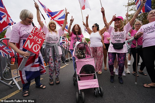 The Bell Hotel in Epping has  become the centre of focus for a group of female anti-migrant protesters dubbed the 'Pink Ladies', pictured on Sunday