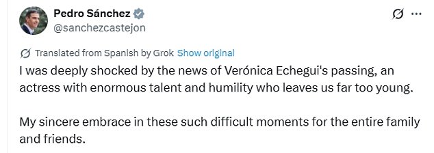 Spanish Prime Minister Pedro Sánchez was among those to pay tribute, taking to social media to highlight her 'immense talent and humility.'