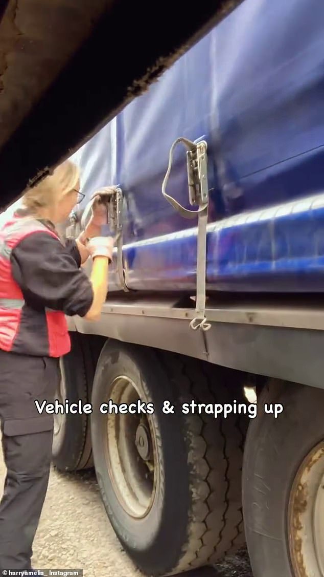 Harry donned a high-vis jacket as she took her followers through a typical working day, starting off by preparing her truck