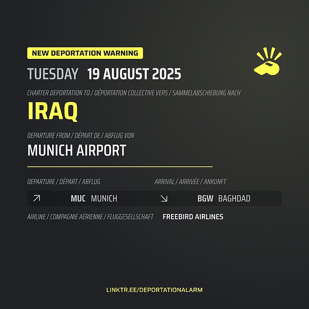 Every week, the authorities put migrants on flights to their home countries (Pictured: A deportation warning)
