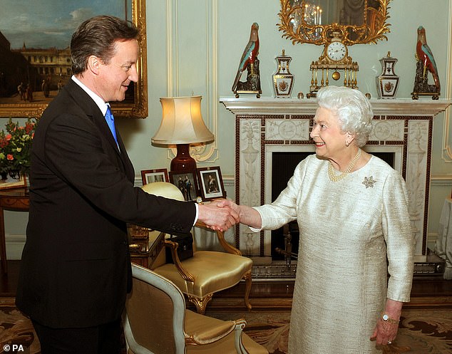 Pictured: David Cameron at Buckingham Palace with Queen Elizabeth II in 2010