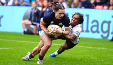 Fransesca McGhie crosses for the first of her two tries and now has five for the tournament