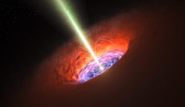 An artist's conception of a supermassive black hole surrounded by an accretion disk and emitting a relativistic jet (Credit : ESO)