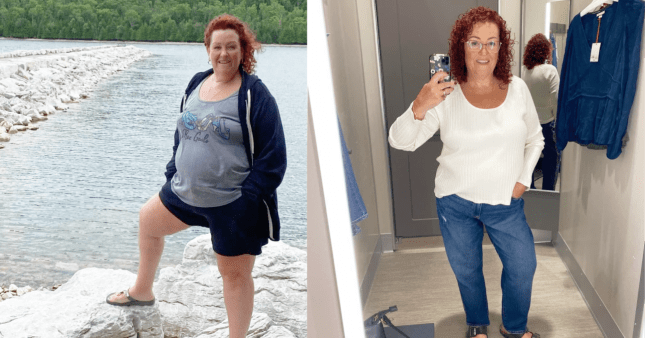 Female shows before and after using Simple App wall pilates