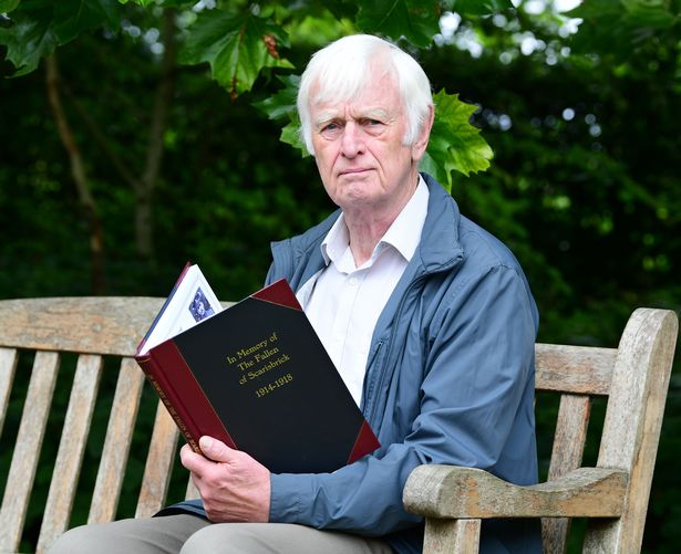 John Herbert with the book, In Memory of The fallen of Scarisbrick 1914-1918.