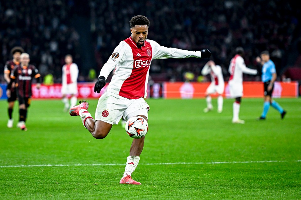 AFC Ajax Amsterdam forward Chuba Akpom plays during the match between Ajax and Galatasaray at the Johan Cruijff ArenA for the UEFA Europa League - League phase - Matchday 8 of the 2024-2025 season in Amsterdam, Netherlands, on January 30, 2025. (Photo by Stefan Koops / EYE4images) (Photo by EYE4images/NurPhoto via Getty Images)