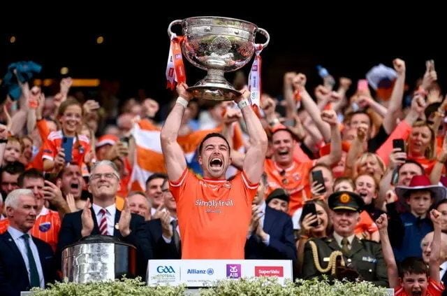 Armagh captain Aidan Forker, who recently joined CPS Property, lifts the Sam Maguire Cup at the All-Ireland Final last year after defeating Galway