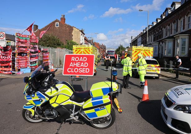 Emergency services at the scene on Walton Breck Road, Anfield