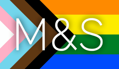 The letters M&S over the Progress Pride flag