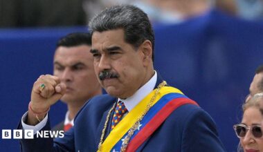Nicolas Maduro pumps his fist during Independence Day celebrations