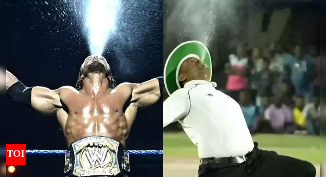 Triple H on the cricket field? Umpire's WWE-inspired act goes viral - WATCH | Cricket News