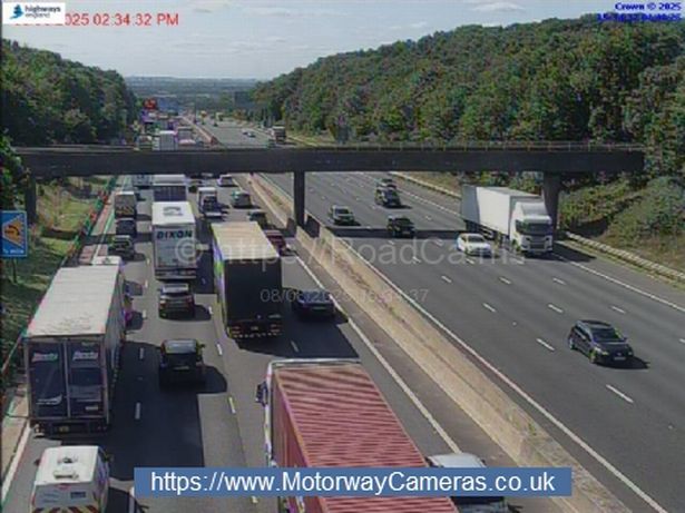 Gridlock traffic on the M6 northbound after a multi-vehicle crash