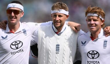 Ollie Pope, Joe Root and Harry Brook at The Oval before the final Anderson-Tendulkar Test