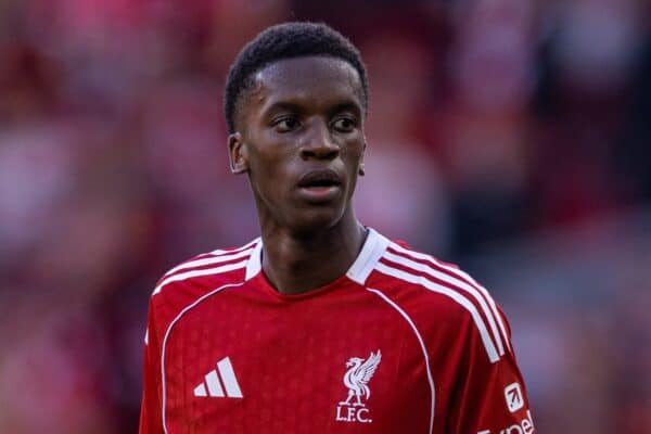 LIVERPOOL, ENGLAND - Monday, August 4, 2025: Liverpool's Trey Nyoni during a pre-season friendly match between Liverpool FC and Athletic Bilbao at Anfield. (Photo by David Rawcliffe/Propaganda)