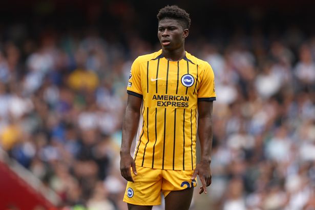 Carlos Baleba of Brighton and Hove Albion in action during the Premier League match between Arsenal FC and Brighton & Hove Albion FC at Emirates Stadium on August 31, 2024 in London, England