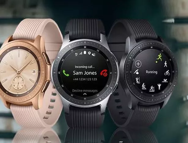 Three Samsung Galaxy smart watches in different colours
