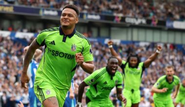 Rodigo Muniz celebrates after scoring an injury-time equaliser for Fulham