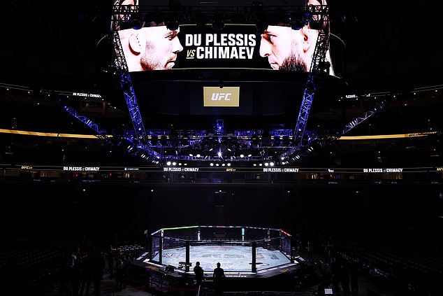 CHICAGO, ILLINOIS - AUGUST 16: A general view of the Octagon prior to the UFC 319 event at the United Center on August 16, 2025 in Chicago, Illinois. (Photo by Ed Mulholland/Zuffa LLC)
