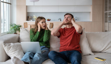 A couple react to noise from apartment