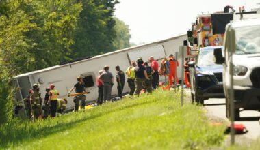 Some passengers were trapped in the wreckage of the bus. Pic: Buffalo News/AP