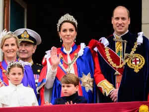 Catherine, Princess of Wales, waves from the balcony of Buckingham Palace with Prince William, Prince of Wales and Princess Charlotte and Prince Louis during the Coronation of King Charles III and Queen Camilla on May 06, 2023 in London, England. The Coronation of Charles III and his wife, Camilla, as King and Queen of the United Kingdom of Great Britain and Northern Ireland, and the other Commonwealth realms takes place at Westminster Abbey today. Charles acceded to the throne on 8 September 2022, upon the death of his mother, Elizabeth II. 