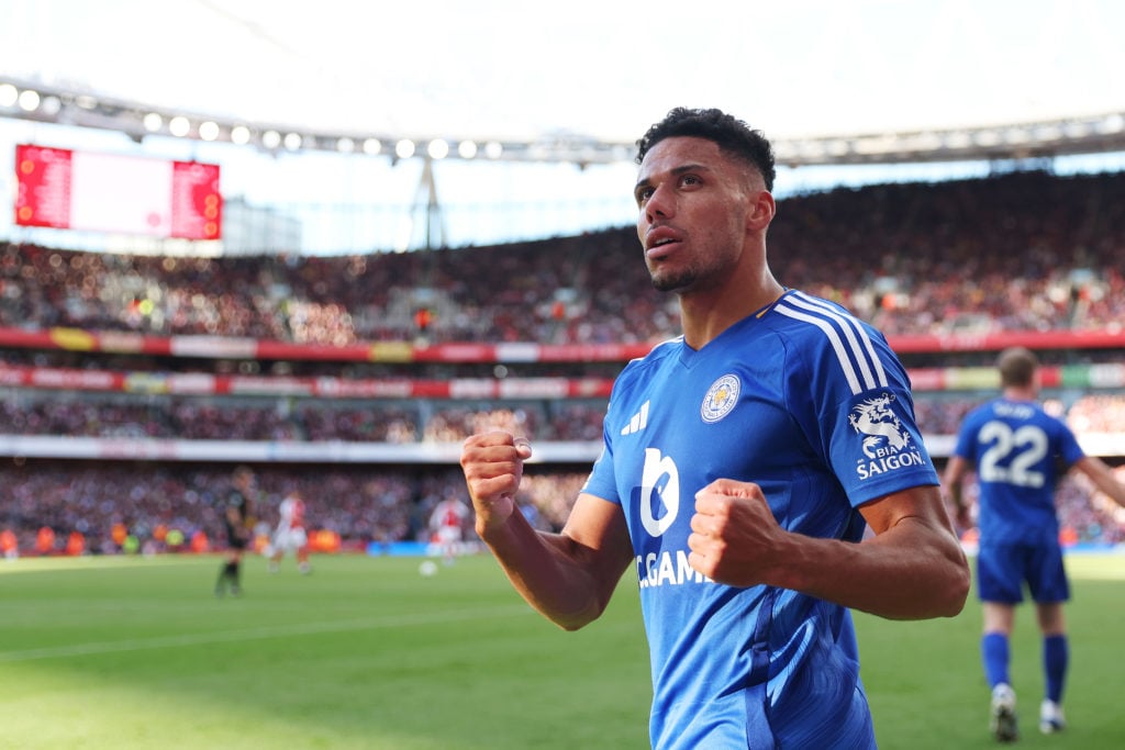 James Justin pumps his fists in celebration at the Emirates Stadium.