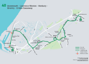 route map showing the journey of the WESTlocal 40 bus route